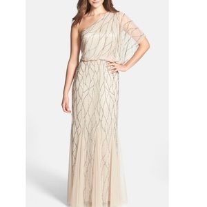 Adrianna Papell long one shoulder beaded gown